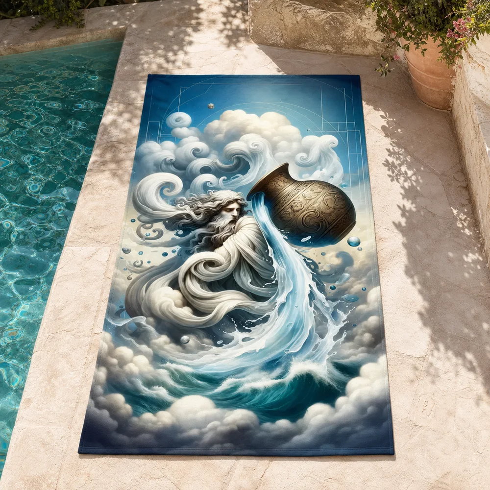 Aquarius astrology birthday gift beach towel