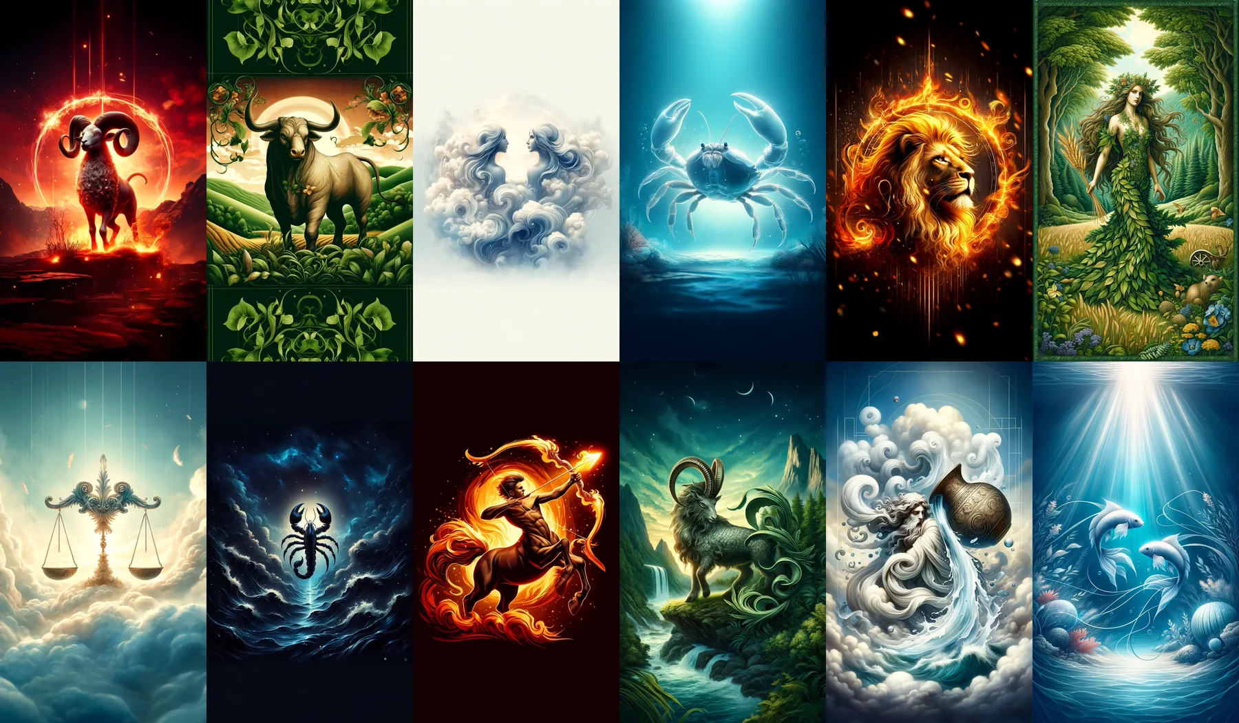 Illustration of the twelve zodiac signs